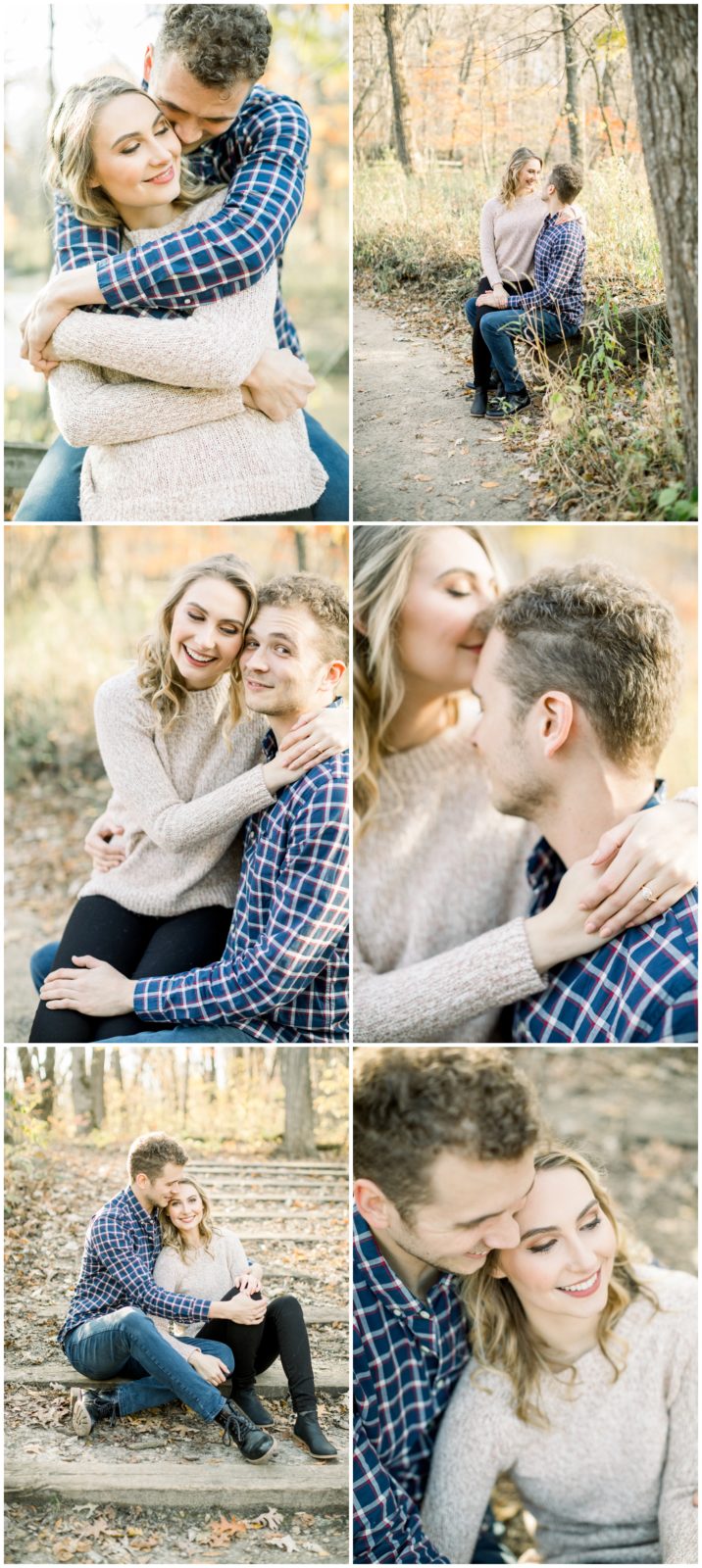 Composition of photos of couple smiling and showing affection towards each other.