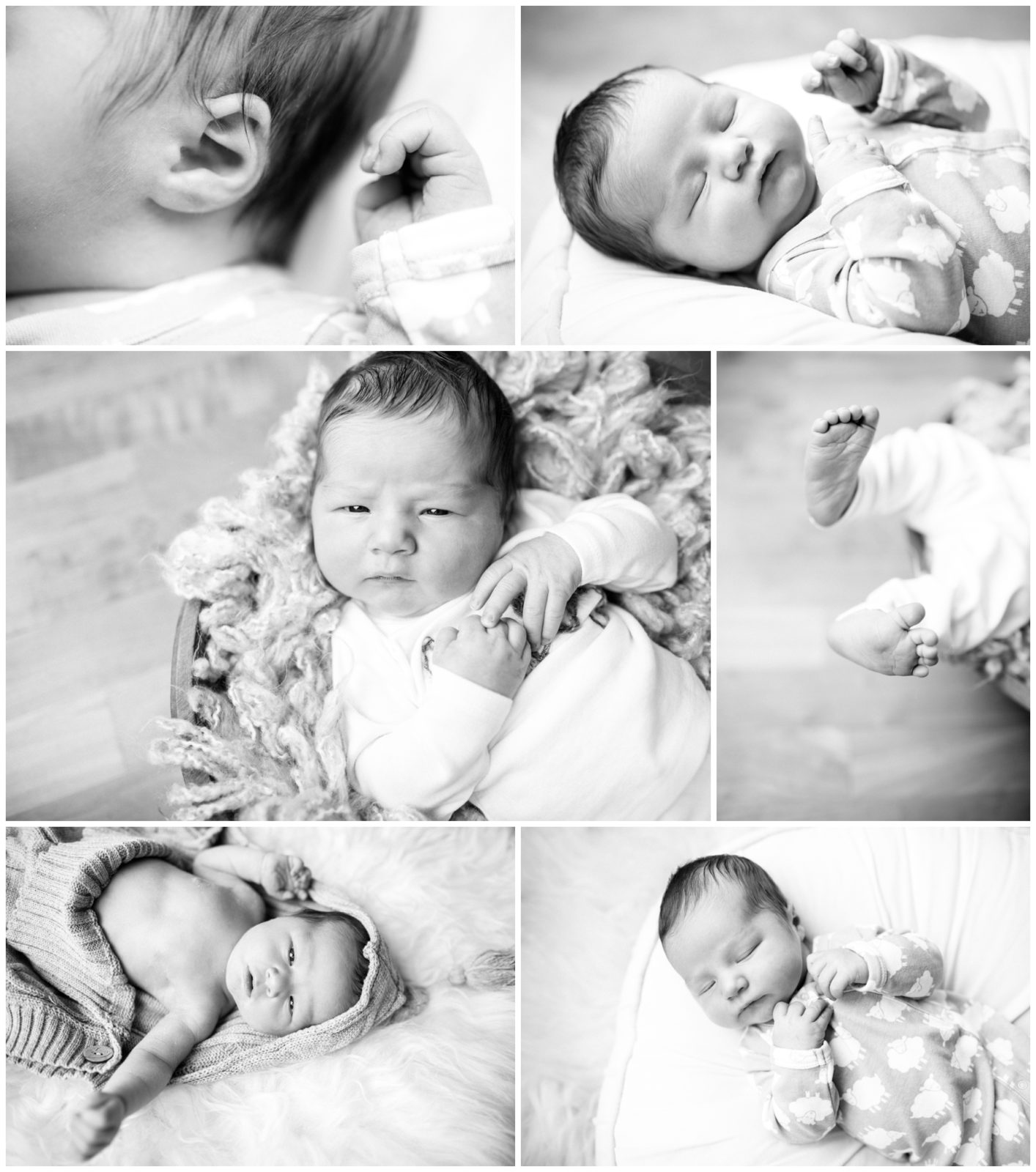 Composition of photos with newborn baby.