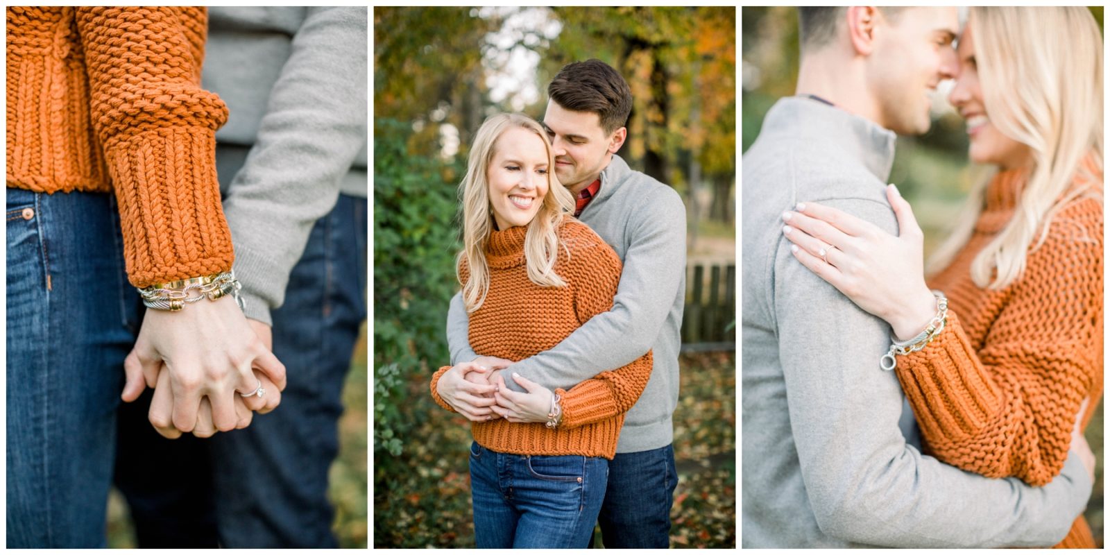 Couple holding hands, hugging and showing loving gestures towards each other.