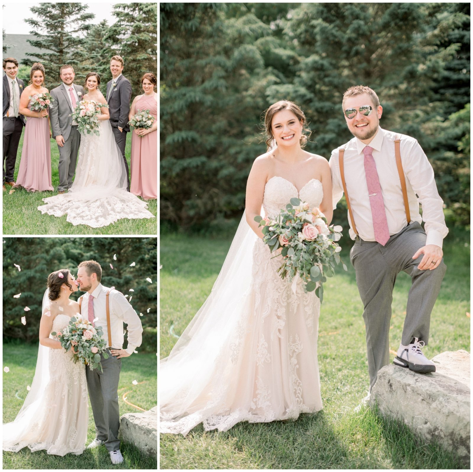 Compilation of photos of the bride and groom with some of their loved ones.