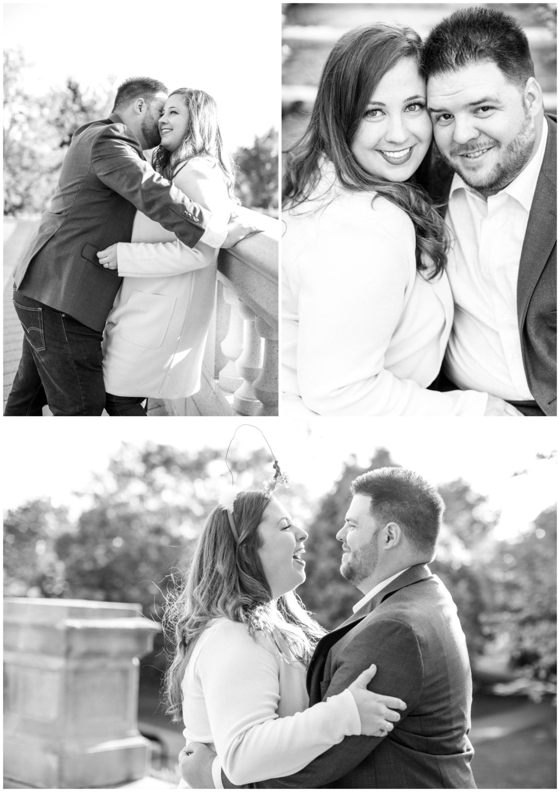 Black and white photos of couple during their engagement session in Minneapolis