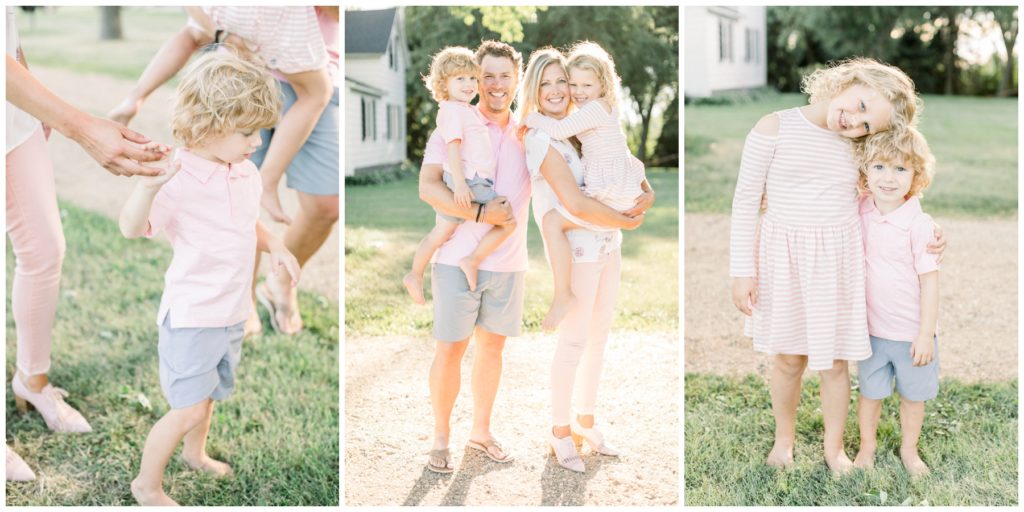 Golden Hour Family Session with family wearing shades of blush and blue