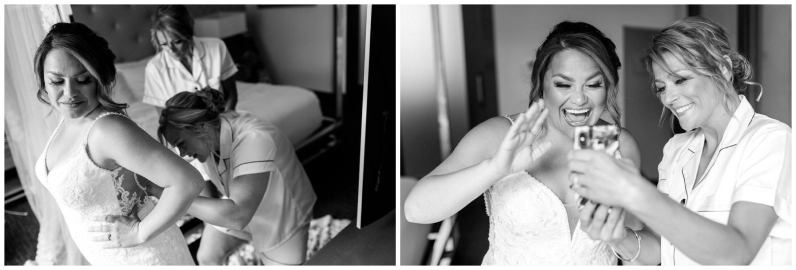 Pictures showing the bride getting ready for the wedding ceremony.