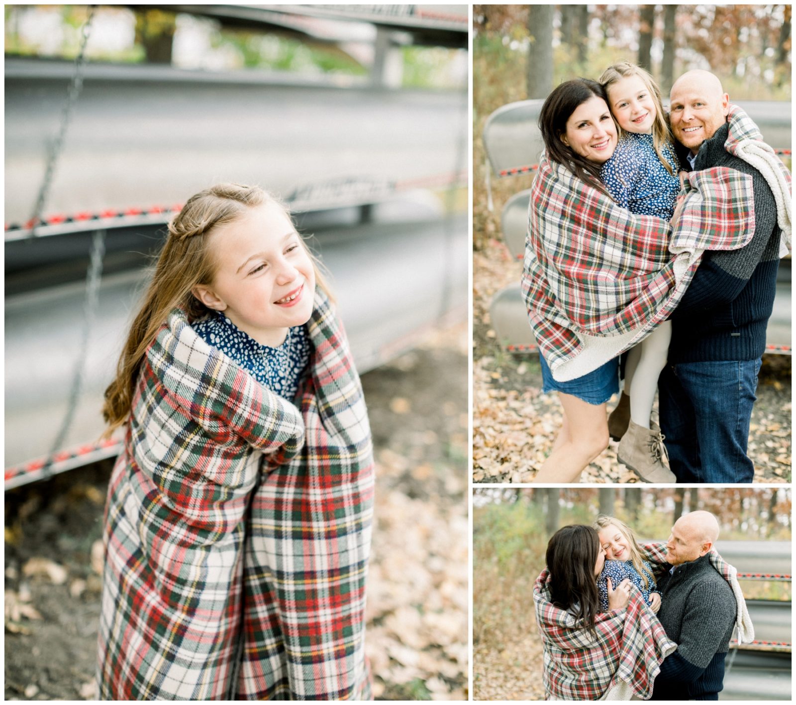 Golden Hour Fall Family Photos with family wrapped in cozy blankets